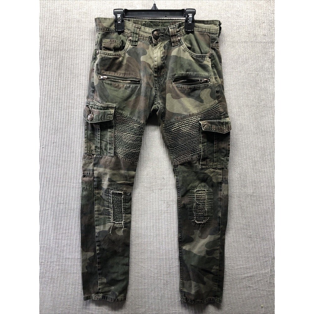 Black Denim Men’s Cargo Jeans 30x32 Camo Moto Biker Streetwear Utility Y2K